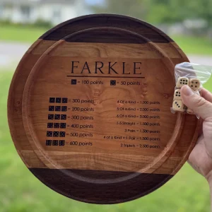 Farkle rules board design shown on a folding game tray